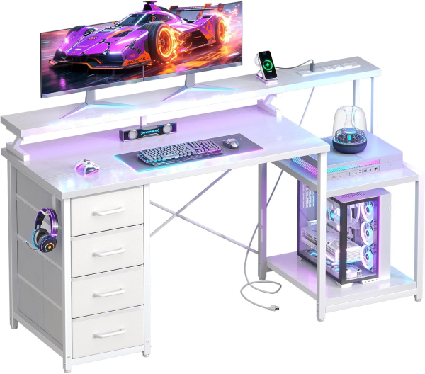 Blazingtech Gaming Desk with LED Lights & Power Outlets